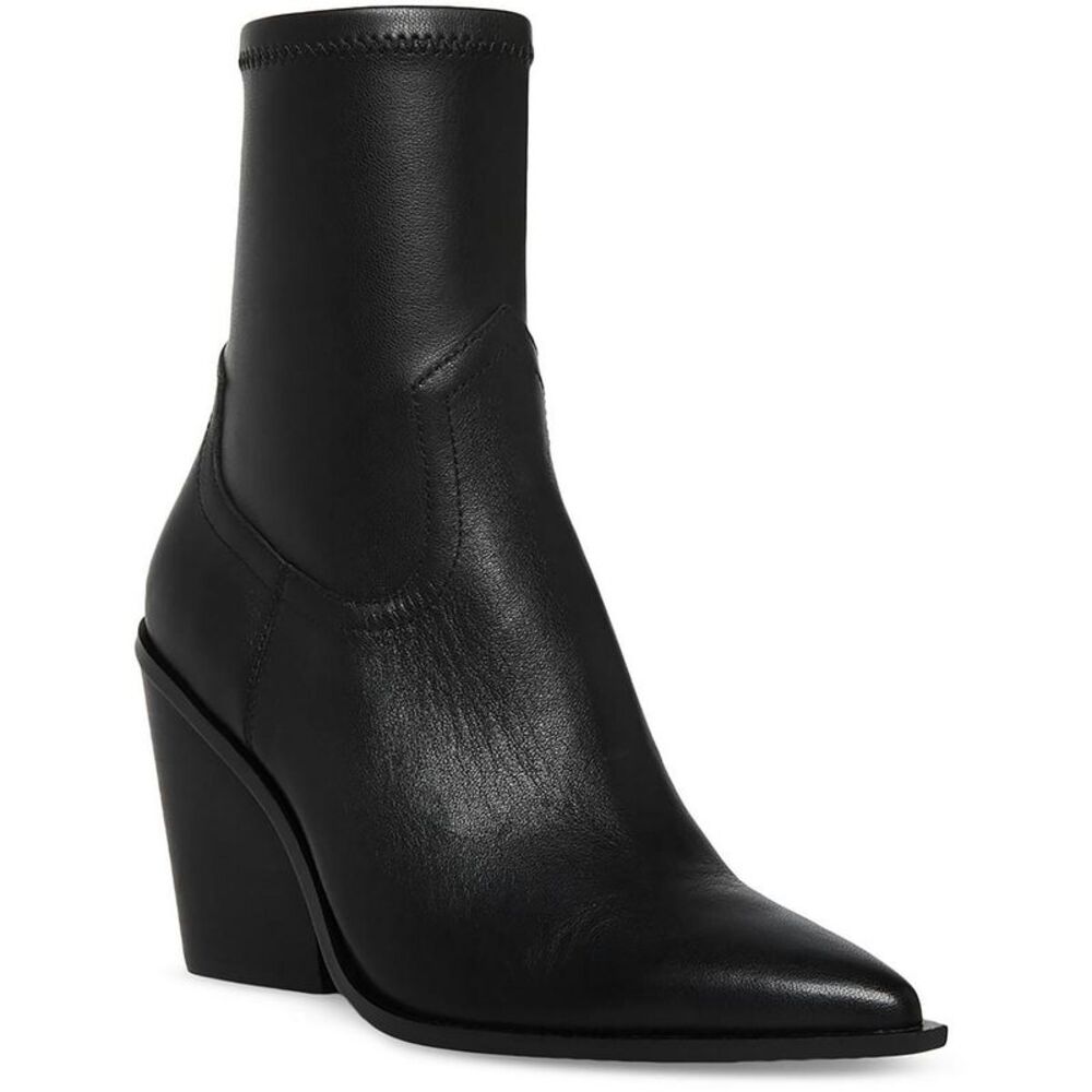 Steve Madden Womens Thorn Black Leather Ankle Cowboy, Western Boots Shoes NWT
